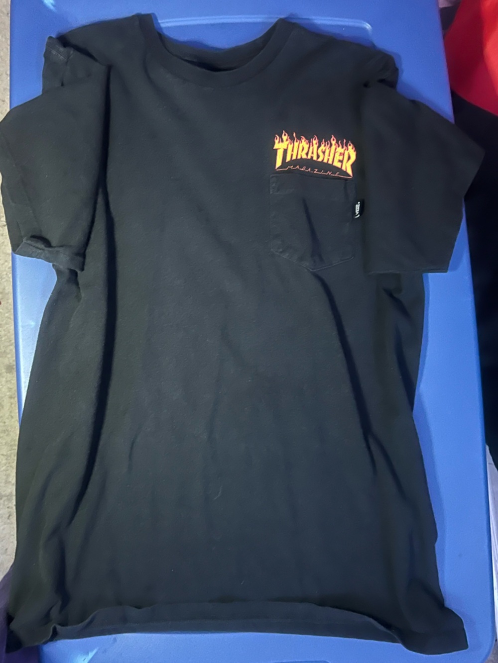 Thrasher Black Short-Sleeve Tee with Flame Logo Pocket